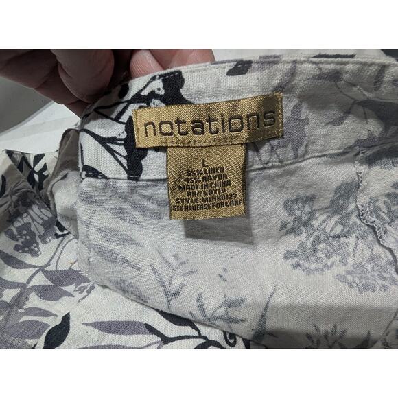 Notations Womens Linen Blend Knee Length Floral Skirt Sz L Scalloped Lace Trim - Picture 5 of 6